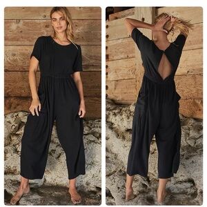 Free People Free-est Happy To Be Here One-Piece Black Cotton Wide Leg